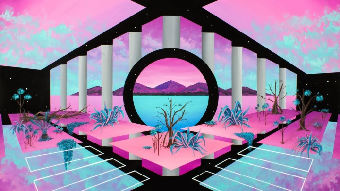 retrowave vaporwave abstract pink color digital composite 2k
