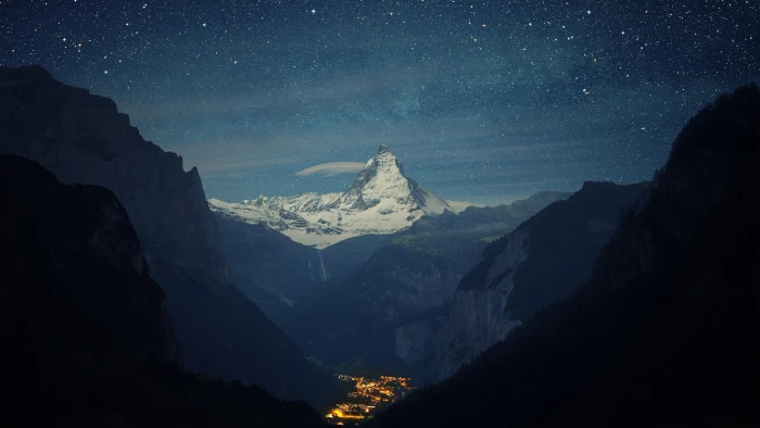 starry swiss alps stars switzerland matterhorn peak europe 2k 4k