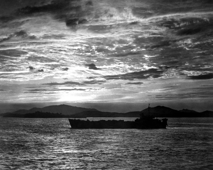 Tank landing ship enters the harbor at Inchon during Korean War 2k
