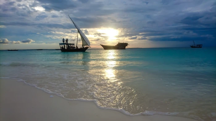 zanzibar boats sunset beach vacation sea water nautical vessel 2k 4k 5k