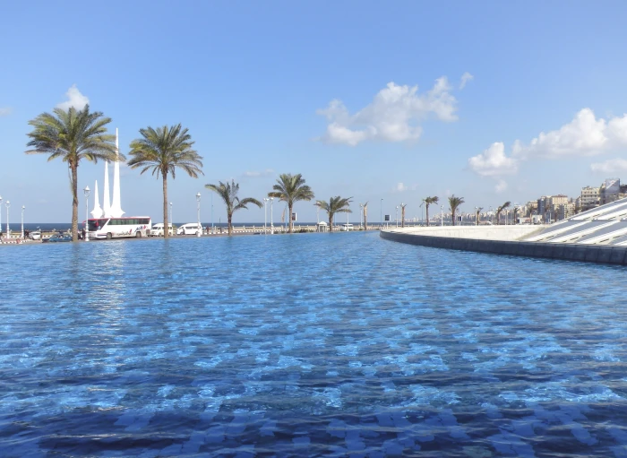 alexandria library egypt sky water feature tropical climate 2k