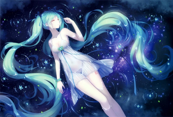 Anime Girls Vocaloid Hatsune Miku Long Hair Blue Closed Eyes Dress 2k