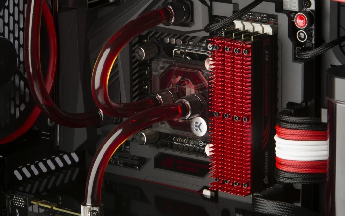 black and red system unit component computer tower 2k 4k