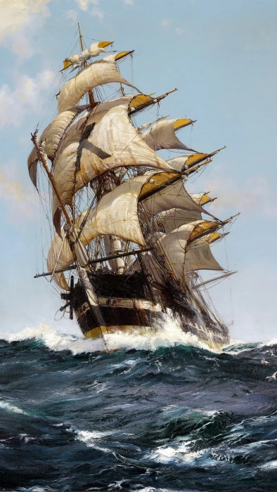 brown clipper boat sailing illustration artwork classic art