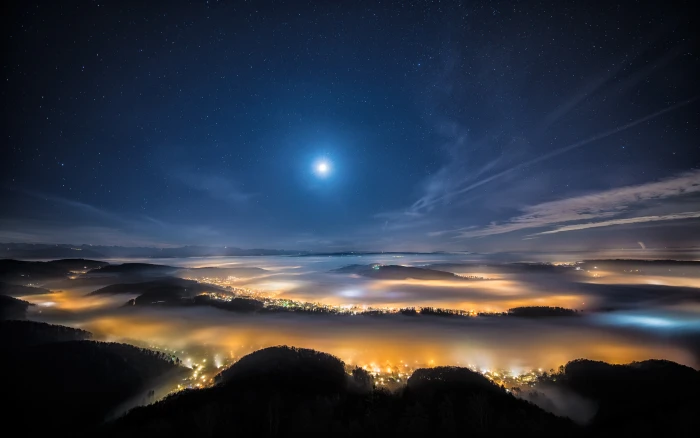 clouds lights night polarie sky switzerland uetliberg 2k 4k