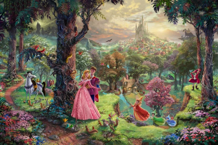 Disney Aurora with Prince wallpaper forest trees Park castle 2k