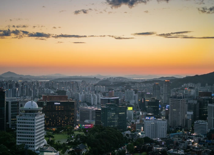 myeongdong seoul korea sunset orange metropolitan city 2k 4k