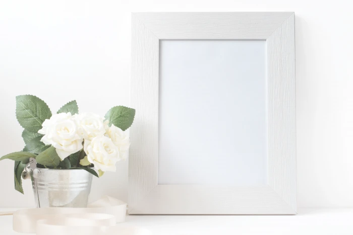 photo frame beside potted white flower picture canvas card 2k 4k 5k