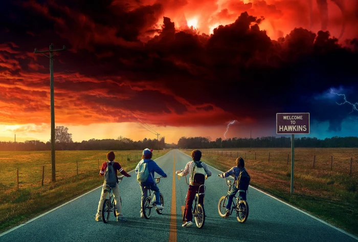 Stranger Things Netflix clouds bicycle children tv series 2k
