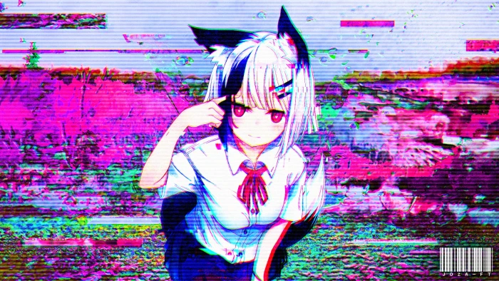 anime girls cat girl glitch art pink artwork digital 2k