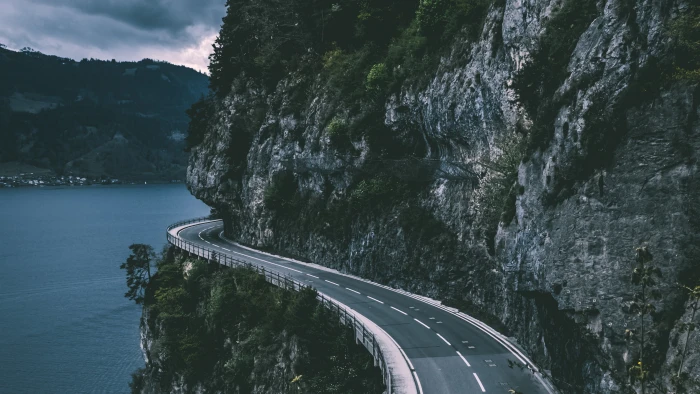 black concrete road gray cliff and pave nature landscape 2k 4k