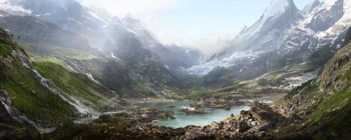 body of water Thomas Galad matte paint landscape nature mountains 2k 4k