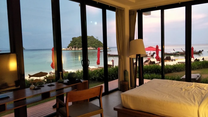 brown wooden desk and chair Room Beach View room beach view 2k 4k 5k
