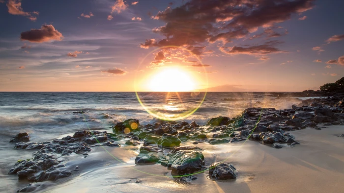 coast sun sunshine sunray rays seashore beach cloud 2k 4k