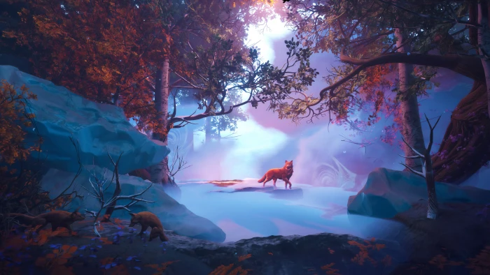 digital art landscape fox forest fantasy illustration 2k 4k