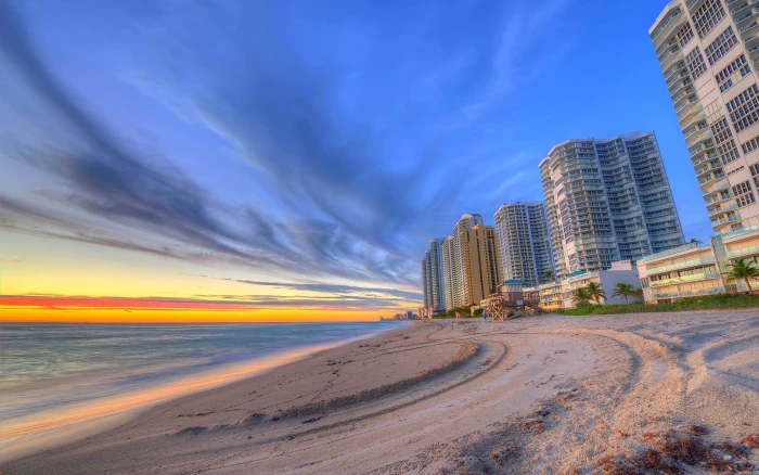 Florida Miami beach grey concrete city buildings near seashore 2k