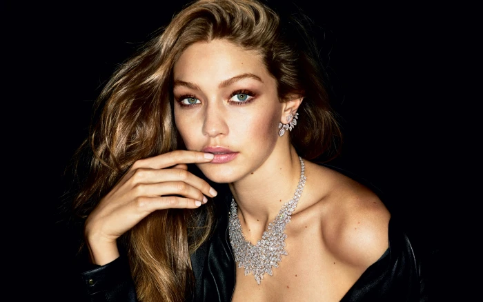 Gigi Hadid beauty portrait beautiful woman black background 2k 4k