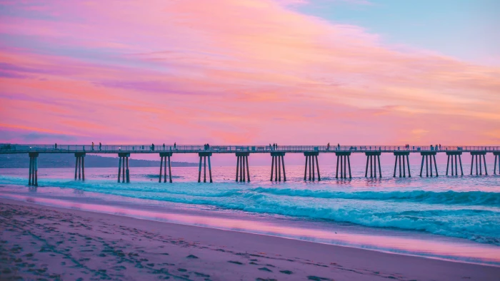 hermosa beach pier california united states wave pink sky 2k 4k