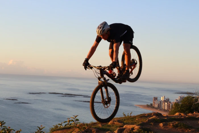 man biking on rocky terrain during golden hours enduro mtb 2k 4k 5k