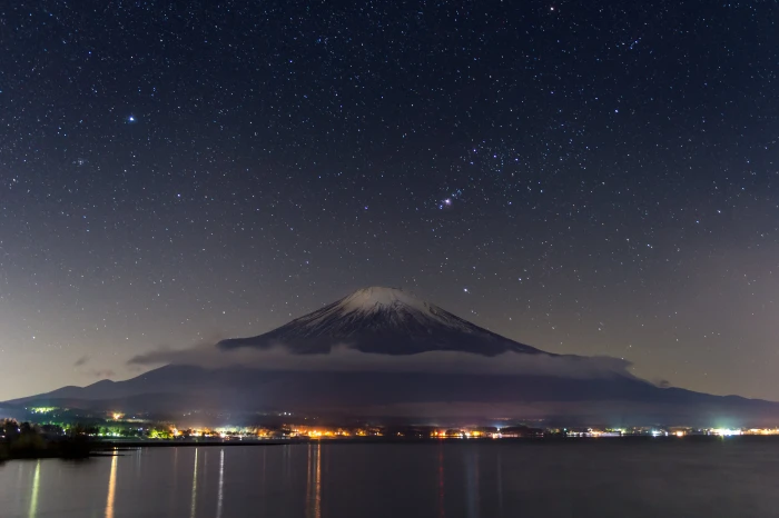 Mount Fuji Japan the sky stars mountain panorama mt 2k 4k