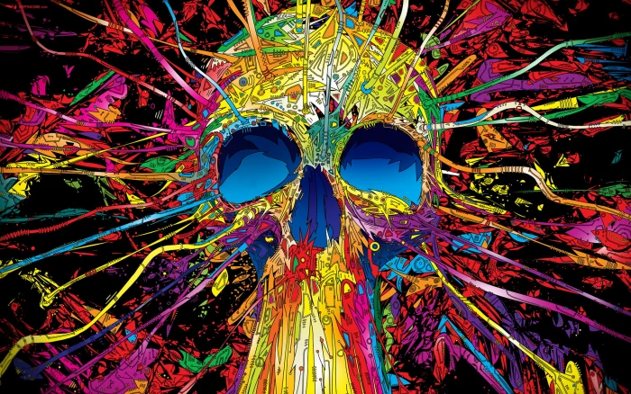 multicolored skull illustration artwork Matei Apostolescu psychedelic 2k