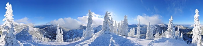 panoramas winter forest snow mountains trees road clouds 2k 4k 5k