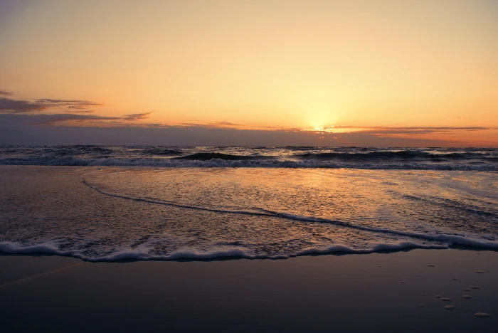 Sand sea Sunset seashore with sunrise beach water clouds 2k 4k