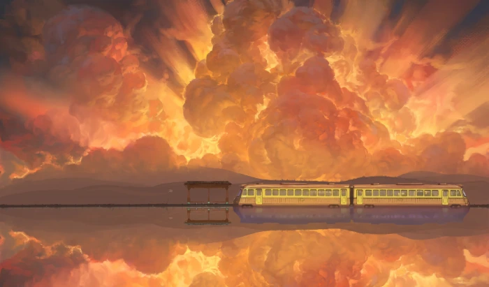 Spirited Away train sky painting landscape anime Photoshop 2k 4k 5k