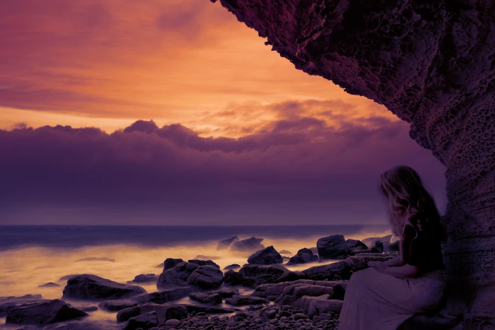 thinking sunset beach people sky nature girl alone landscape 2k 4k 5k