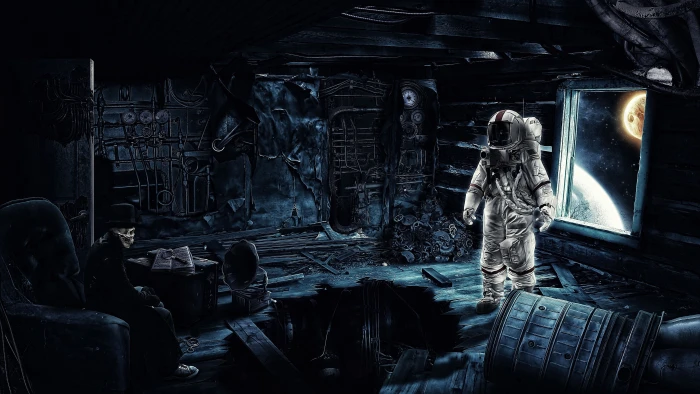astronaut digital art futuristic skeleton skull hat camera 2k 4k