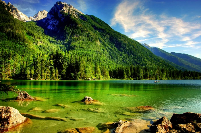 body of water beside mountain Ramsau Hintersee Bavaria upper bavaria 2k