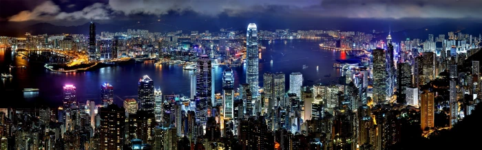 city establishments Hong Kong night harbor skyscraper building 2k 4k