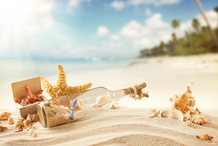 clear glass bottle sand sea beach summer the sun stay shore 2k 4k 5k