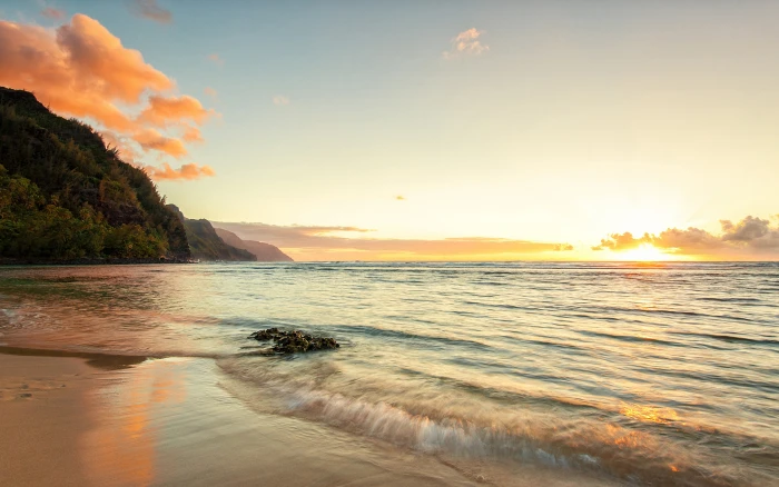 coast sea beach sunrise landscape horizon 2k 4k