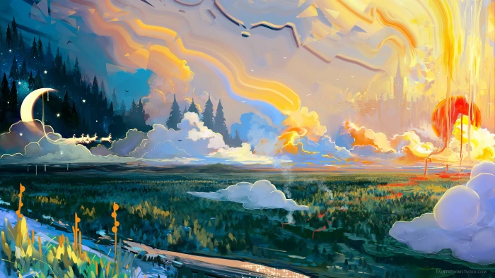 fantasy landscape art painting water 2k 4k