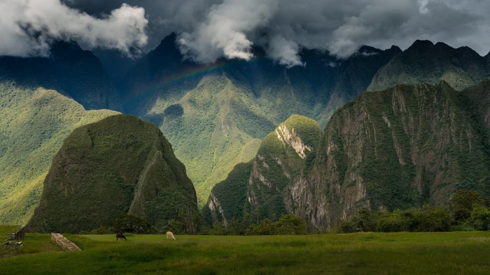 grassland machu picchu andes peru citadel inca cloud 2k 4k