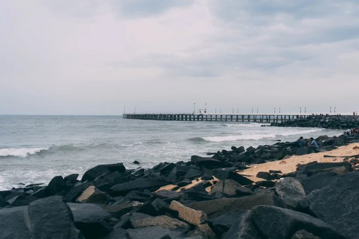 india puducherry rock beach blue black orange sand sea 2k 4k 5k