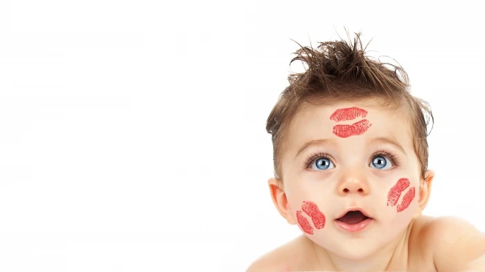 Kisses White background Cheeks Cute Child 2k 4k 5k 8k