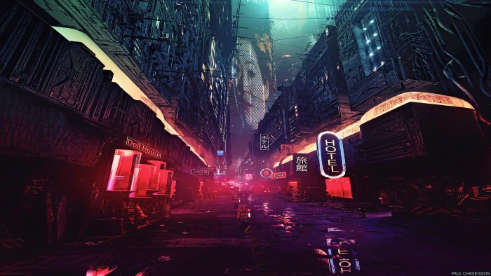 lighted building illustration movie scene night artwork futuristic city 2k 4k