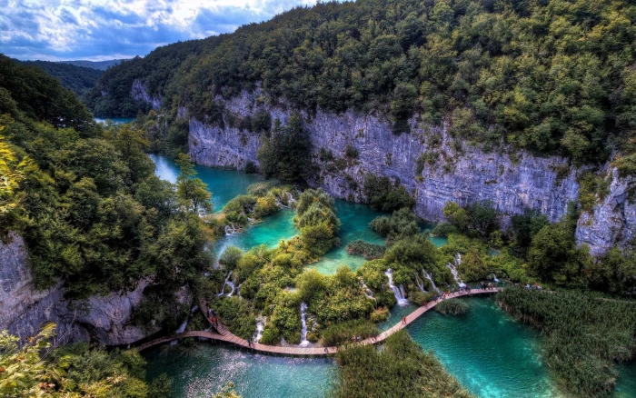 nature landscape river Plitvice National Park Lakes 2k