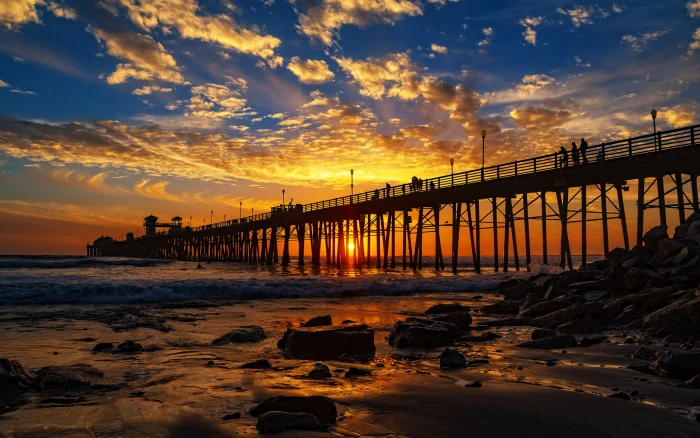 Red Sunset At The Oceanside Pier San Diego California United States Of America Desktop Wallpaper Hd For Mobile Phones And Laptops 2k 4k