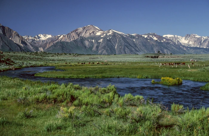 Scenic view of lake and mountain range beautiful blue green 2k