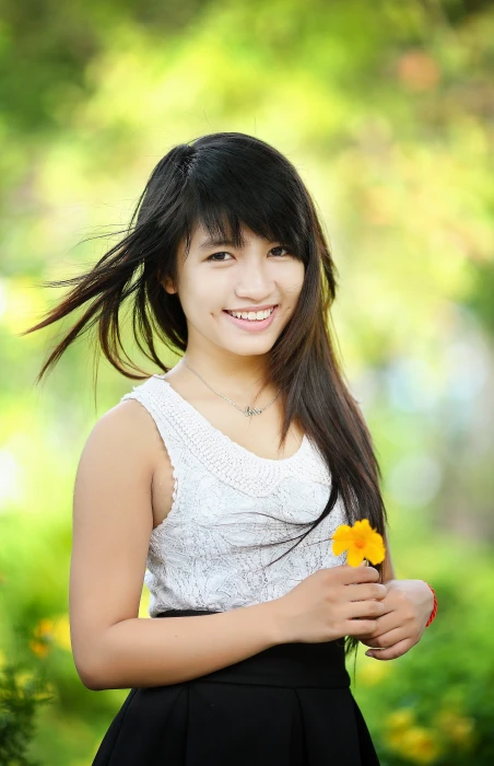 selective focus of woman white and black dress portrait girl 2k