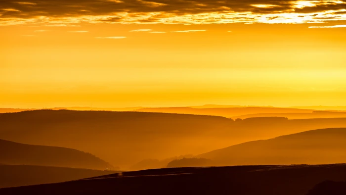 silhouette photo of moutains mountains sky sunrise 2k 4k 5k 8k