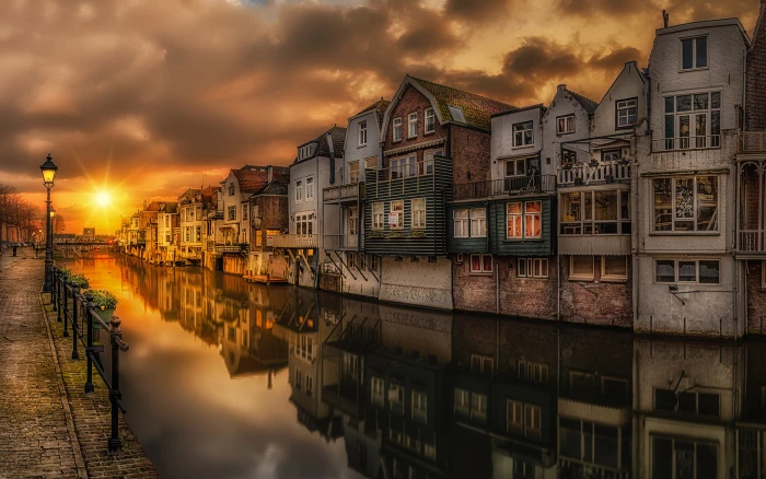 Sunset In Gorinchem Steenenhoek Canal Netherlands Landscape Photography Desktop Wallpaper Hd For Mobile Phones And Laptops 2k 4k
