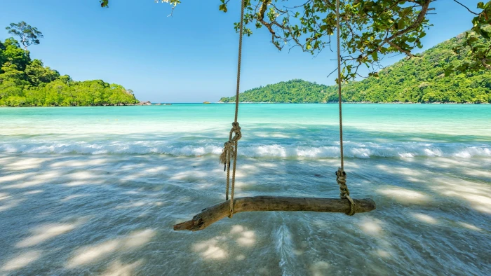 swing sea beachfront coast summertime ocean vacation 2k 4k