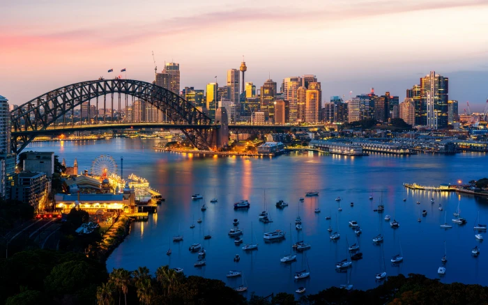 Sydney City New South Wales Australia Panorama Of The Port And Bridge In Desktop Wallpaper Hd For Laptop Mobile Phones Tv 2k 4k