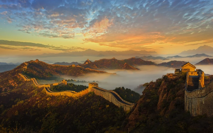 The Golden Mountain Great Wall In Jinshanling China Landscape Sunrise Ultra Hd Wallpapers For Desktop Mobile Phones And Laptop 2k 4k