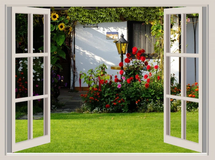 two white wooden framed and clear glass 6 lite pane windows garden 2k 4k