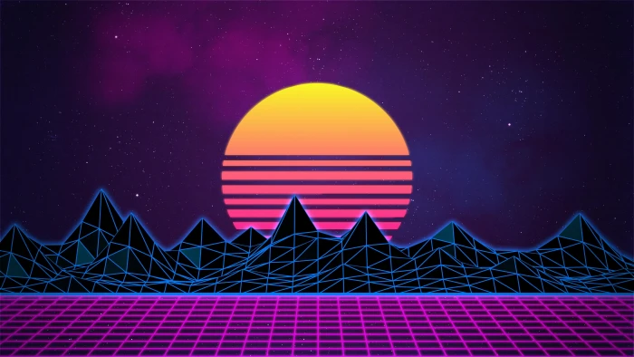vaporwave Sun mountains night sky space nature travel destinations 2k 4k